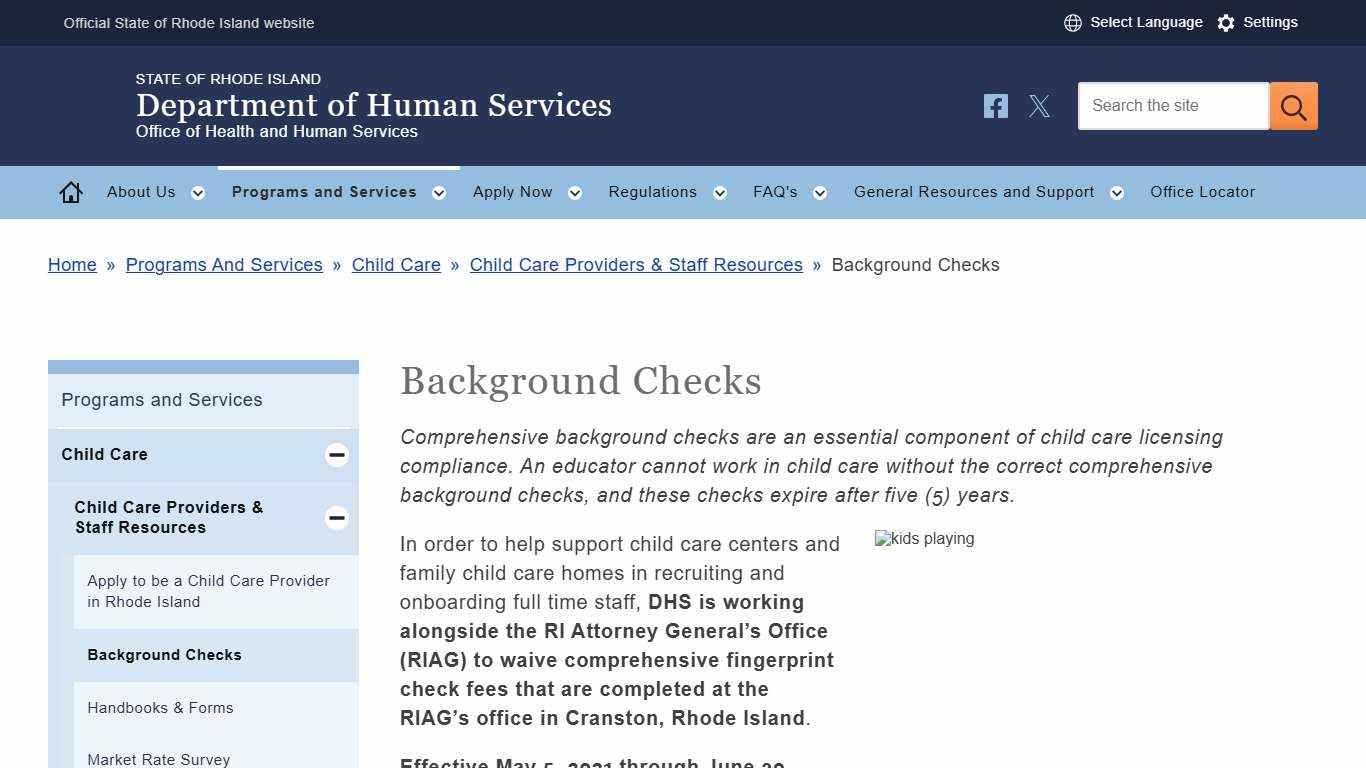 Background Checks RI Department of Human Services