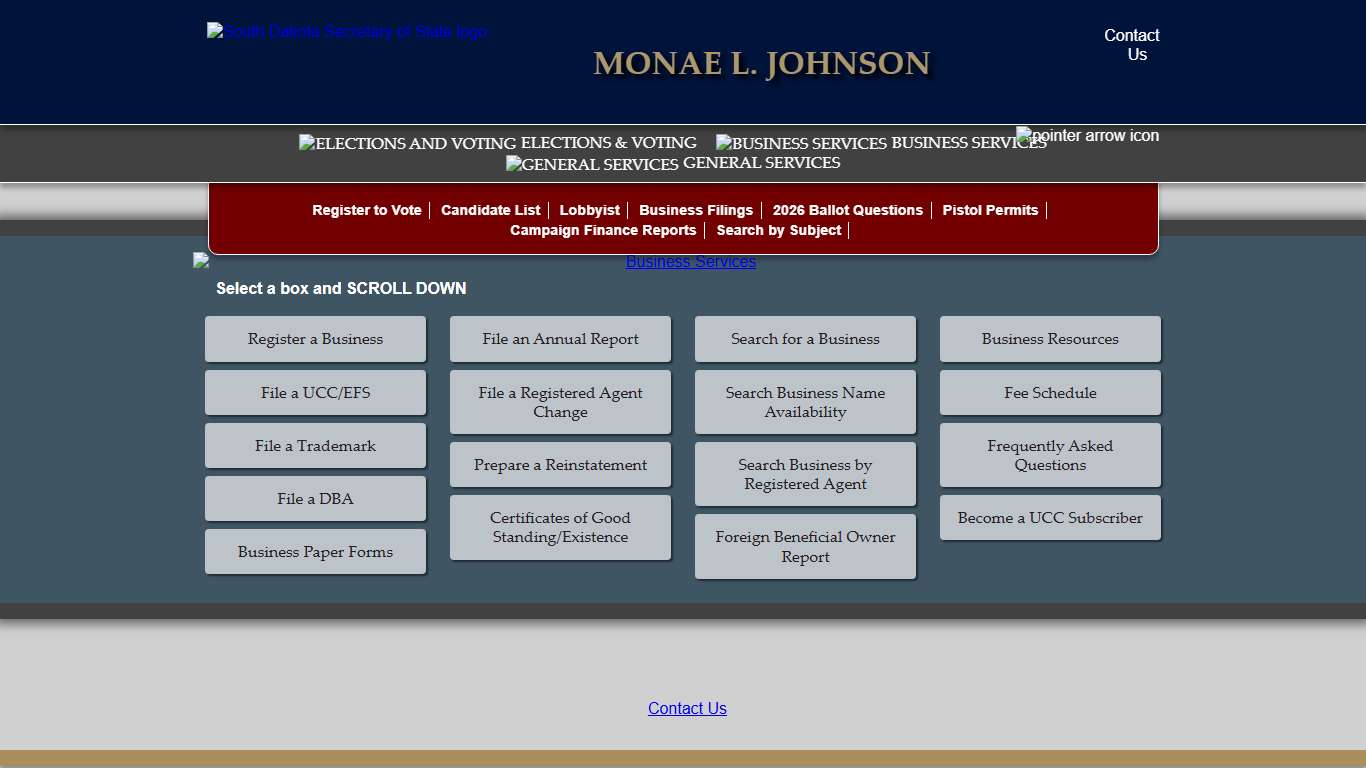 Business Services: South Dakota Secretary of State